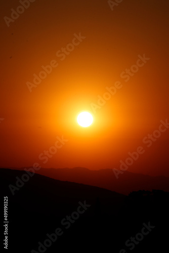 Sunset and mountains. Sky, sunrise orange