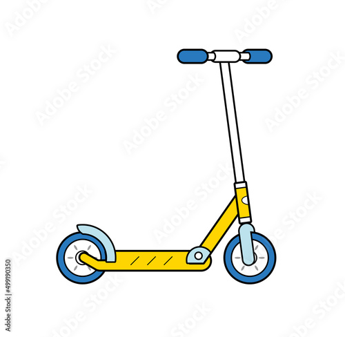 Yellow folding kick scooter isolated cartoon vector icon