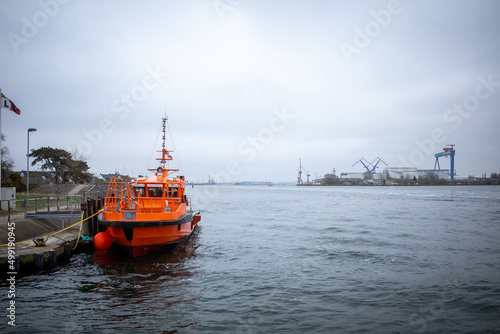 in the port of Rostock lies a distress rescue ship