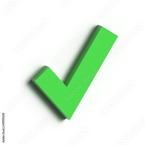Green check mark. 3D render illustration.