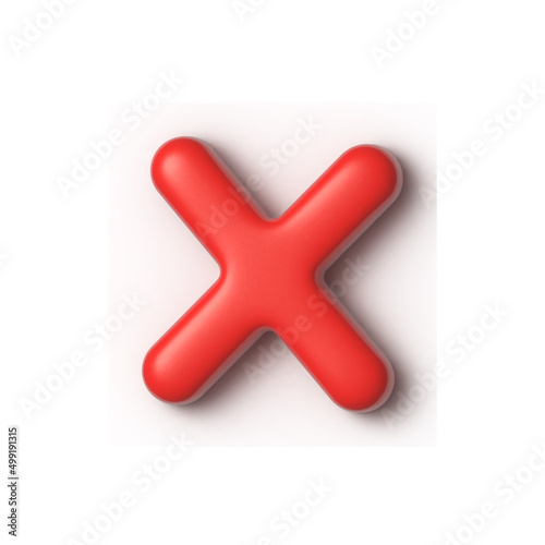 Red cross icon isolated on white background with shadow. 3D rendering.