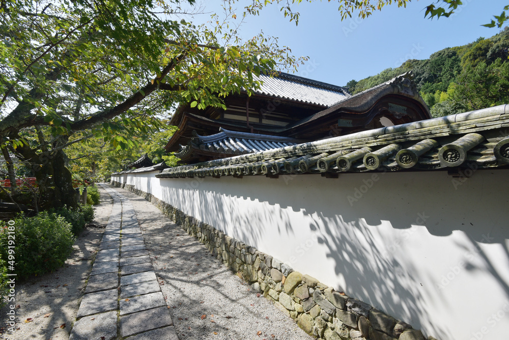 Fototapeta premium 天野山金剛寺 境内の白塀 大阪府河内長野市天野町
