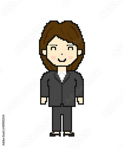 Illustration of a smiling working woman in pixel art