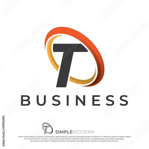 Circle T logo illustration, abstract circle swirl logo design elements. Origami paper flat style
