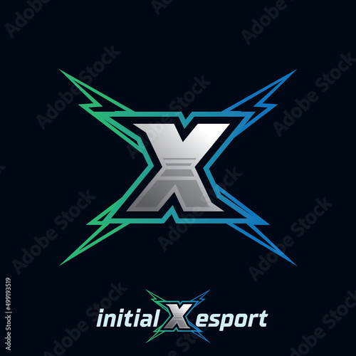 Initial X letter esport logo illustration, esport mascot gamer team work design, streamer logo