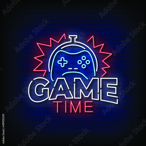 Game Time Neon Signs Style Text Vector