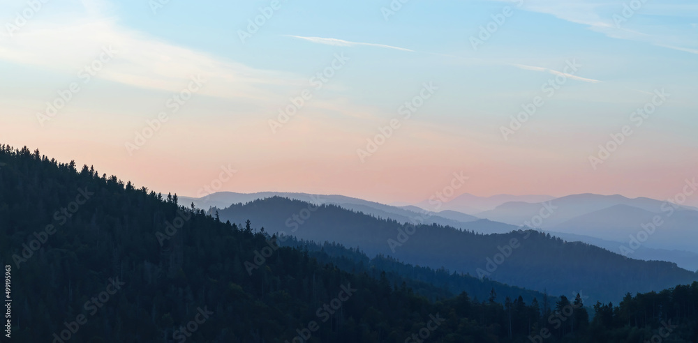 Dawn in the mountains. Amazing mountain scenery.