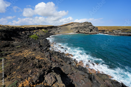 Papakolea Beach, one of only four green sand beaches in the world, near the southernmost point of the Hawaiian islands on Big Island photo