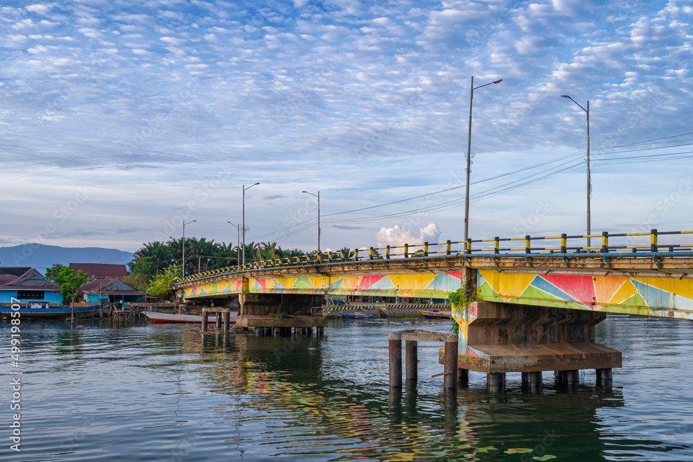 colorful bridge landmark on the river located in Malili, south Sulawesi