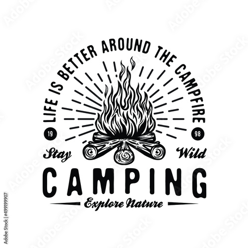 Vintage camping bonfire outdoor camp emblem