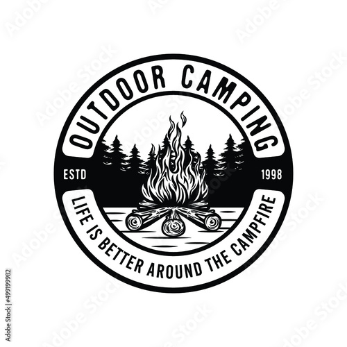 Campfire adventure outdoor camping badge
