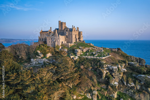 Tela St Michael's Mount from a drone, Marazion, Penzance, Cornwall, England