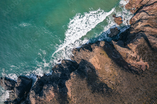 Top Down over Cornwall Coastline, Cornish coastline and Coastal Path, St. Agnes, England