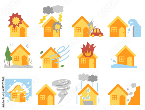 火災保険の挿し絵などに使える災害をイメージしたイラストのセット