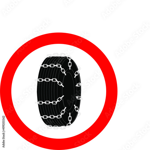 A no tire chains sign, a metaphor for adaptability, warns drivers on icy roads, symbolizing safety and preparedness at 03:10 PM on June 11, 2025, in a winter-ready zone.