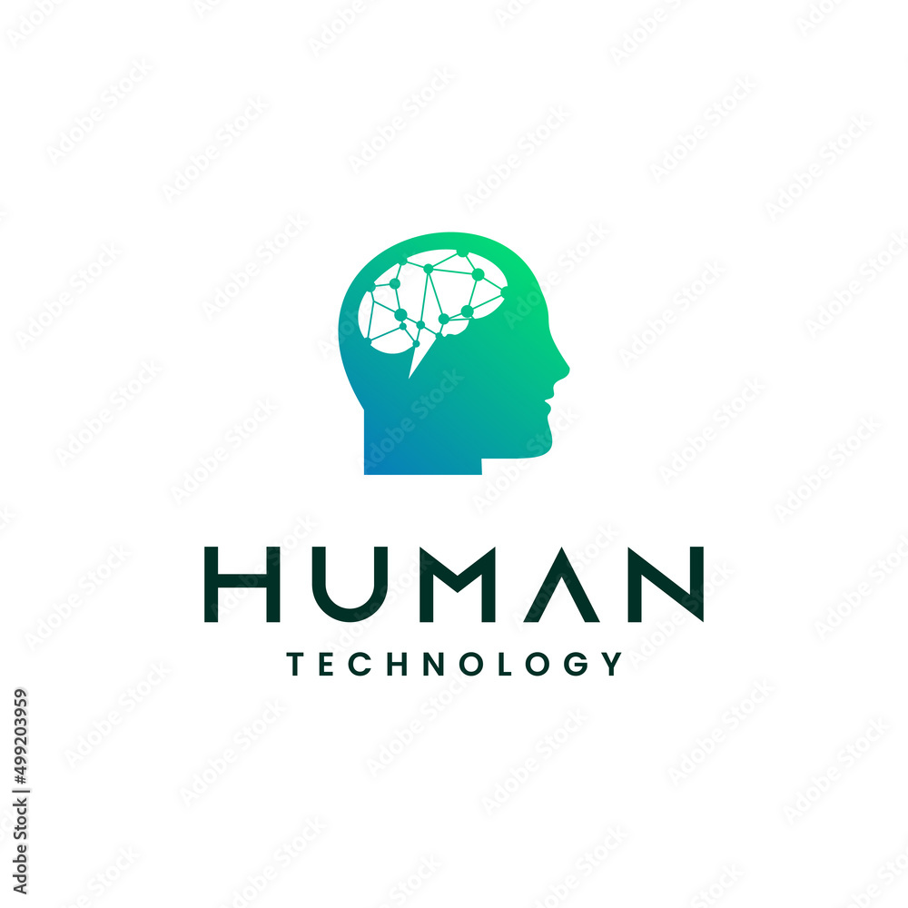 head tech logo design modern concept, brain tech logo icon, human robot logo template