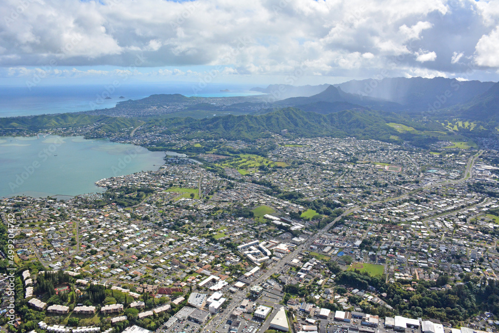 Aerial view of Kaneohe Bay on Oahu, Hawaii