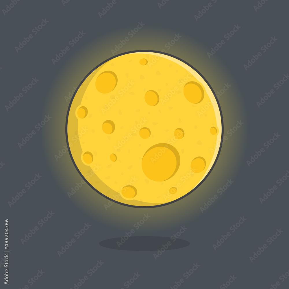 Full Moon Cartoon Vector Illustration. Moon Flat Icon Outline Full Moon Cartoon Vector Illustration. Moon Flat Icon Outline