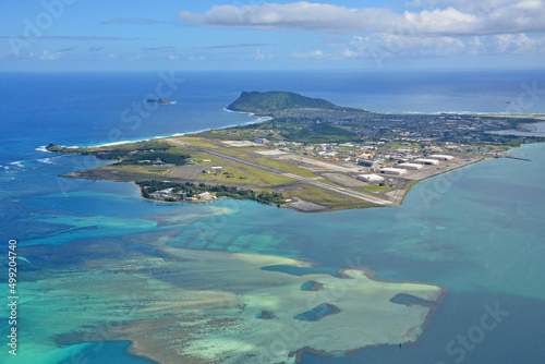 Aerial view of  the military marine base in Kaneohe Bay on Oahu, Hawaii photo