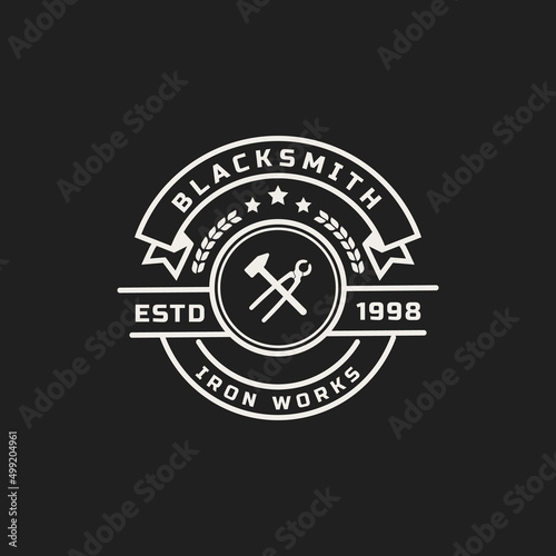 Vintage Retro Badge Blacksmith Logos, Emblems and Design Elements with Grunge Texture