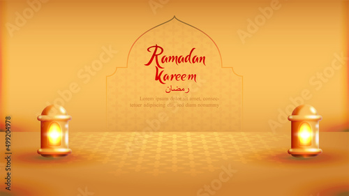 Ramadan greetings with 3d lantern icons on the floor