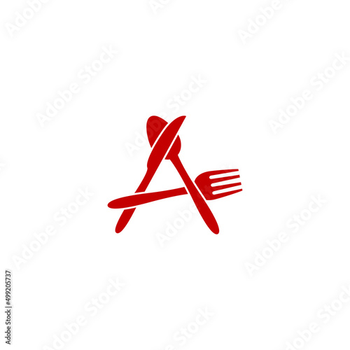 vector illustration of spoon, cutlery, knife forming the letter A for an icon, symbol or logo. suitable for restaurant logos, cafes, canteens and other places to eat