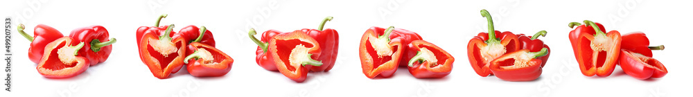 Set of cut red bell pepper isolated on white Set of cut red bell pepper isolated on white