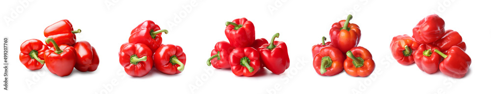 Set of ripe red bell pepper isolated on white