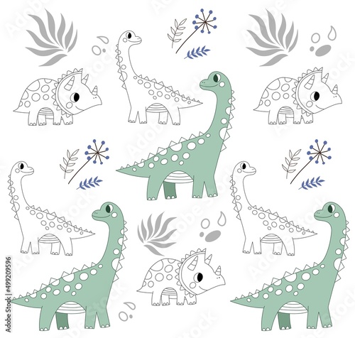 Cute pattern for kids with dinosaur.Green pattern for textile  wrapping paper  wallpaper 