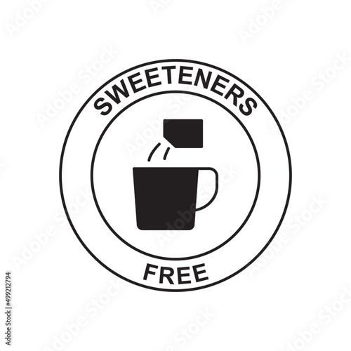 Sweeteners free label icon in black flat glyph, filled style isolated on white background