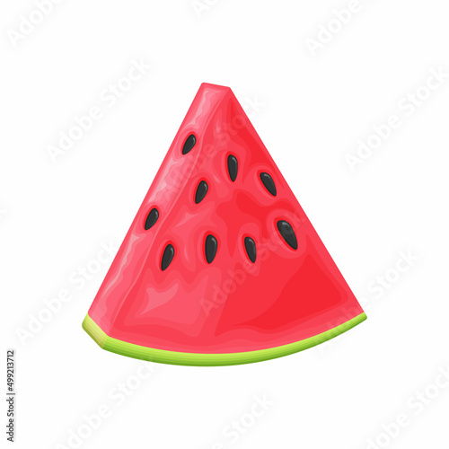 Watermelon. A piece of ripe watermelon. A triangular piece of cut watermelon. Sweet berry. Vector illustration isolated on a white background