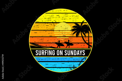Surfing sunday retro vintage landscape
