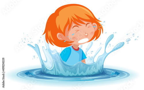 A water splash with a kid drowning on white background