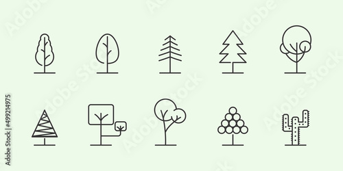 set tree line vector logo icon art design minimalist illustration
