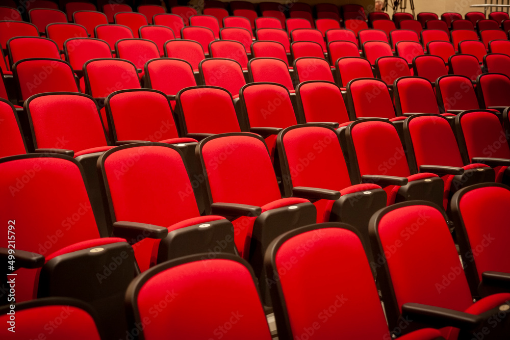 Fototapeta premium Red theater seats in rows