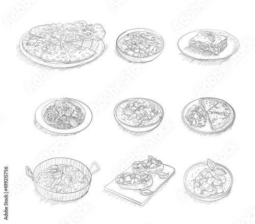 hand drawn popular italian food collection