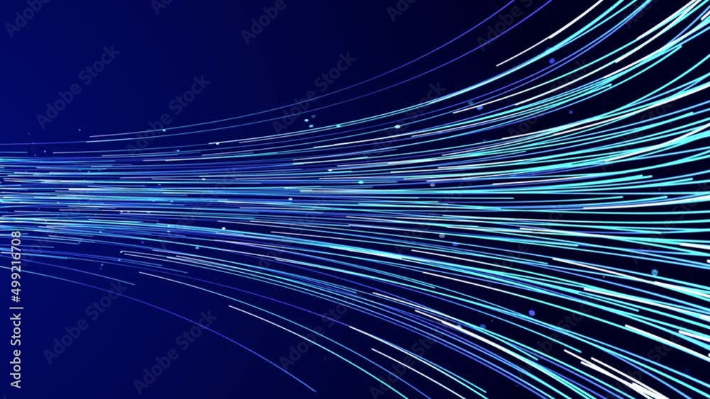 Abstract Blue neon stream High tech curve tunnel Loop cyberspace background. Striped creative texture. Information transfer. Data Stream Tunnel into Light. sci-fi grid or wireframe lines tunnel