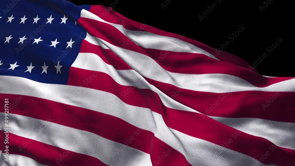 United States flag waving in the wind with highly detailed fabric texture. Seamless loop