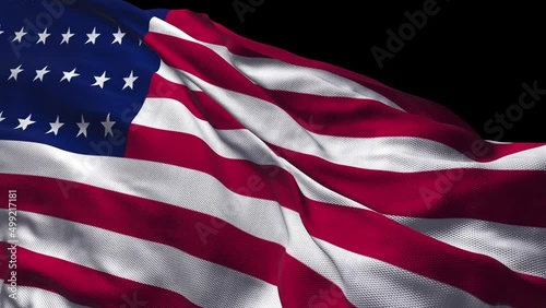 United States flag waving in the wind with highly detailed fabric texture. Seamless loop