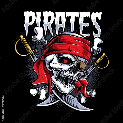 pirates skull with sword tshirt design