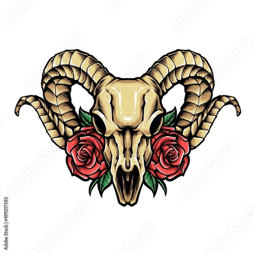 ram head skull with roses vector