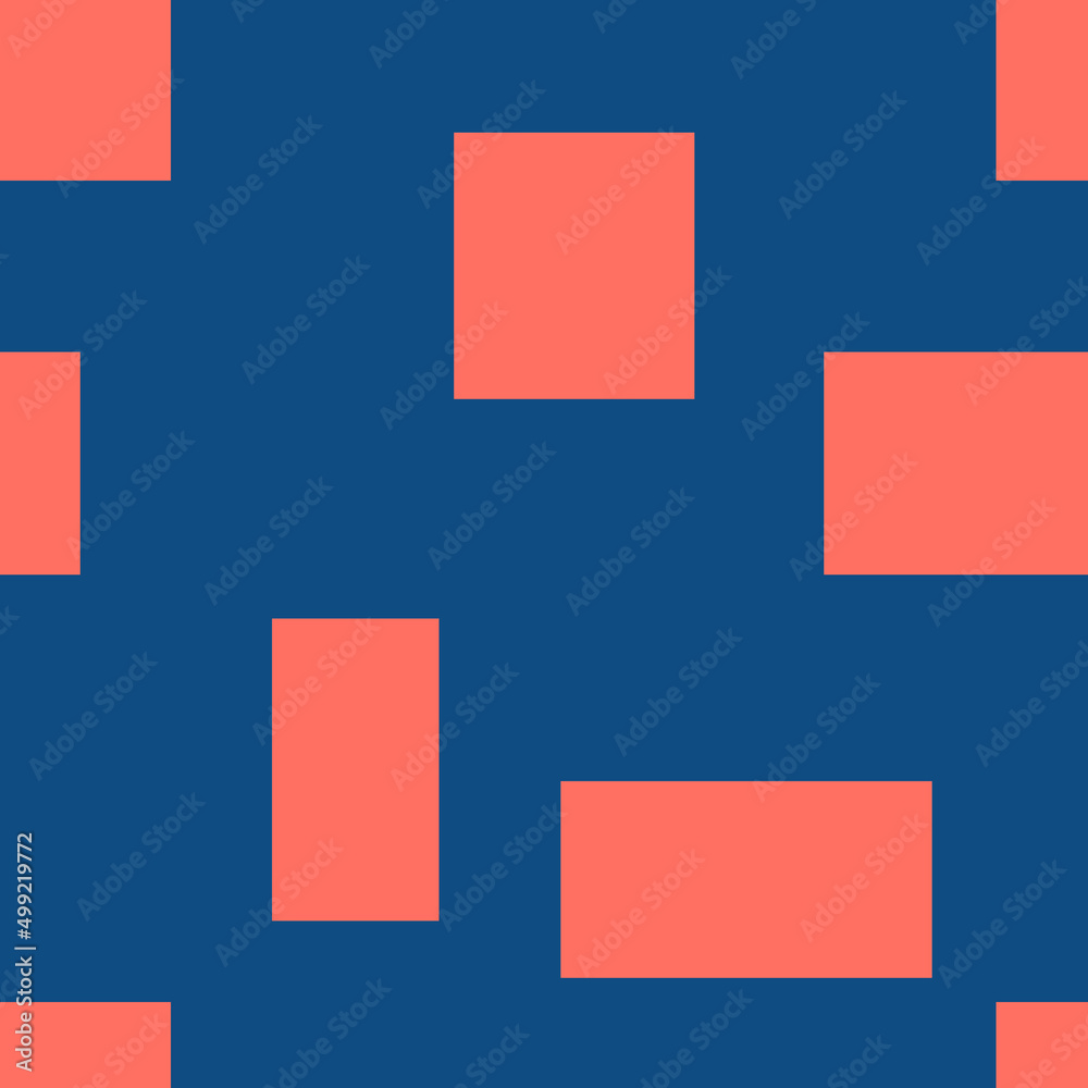 Geometric seamless pattern from different rectangles. Blue background and pink shapes. Geometric seamless pattern from different rectangles. Blue background and pink shapes.