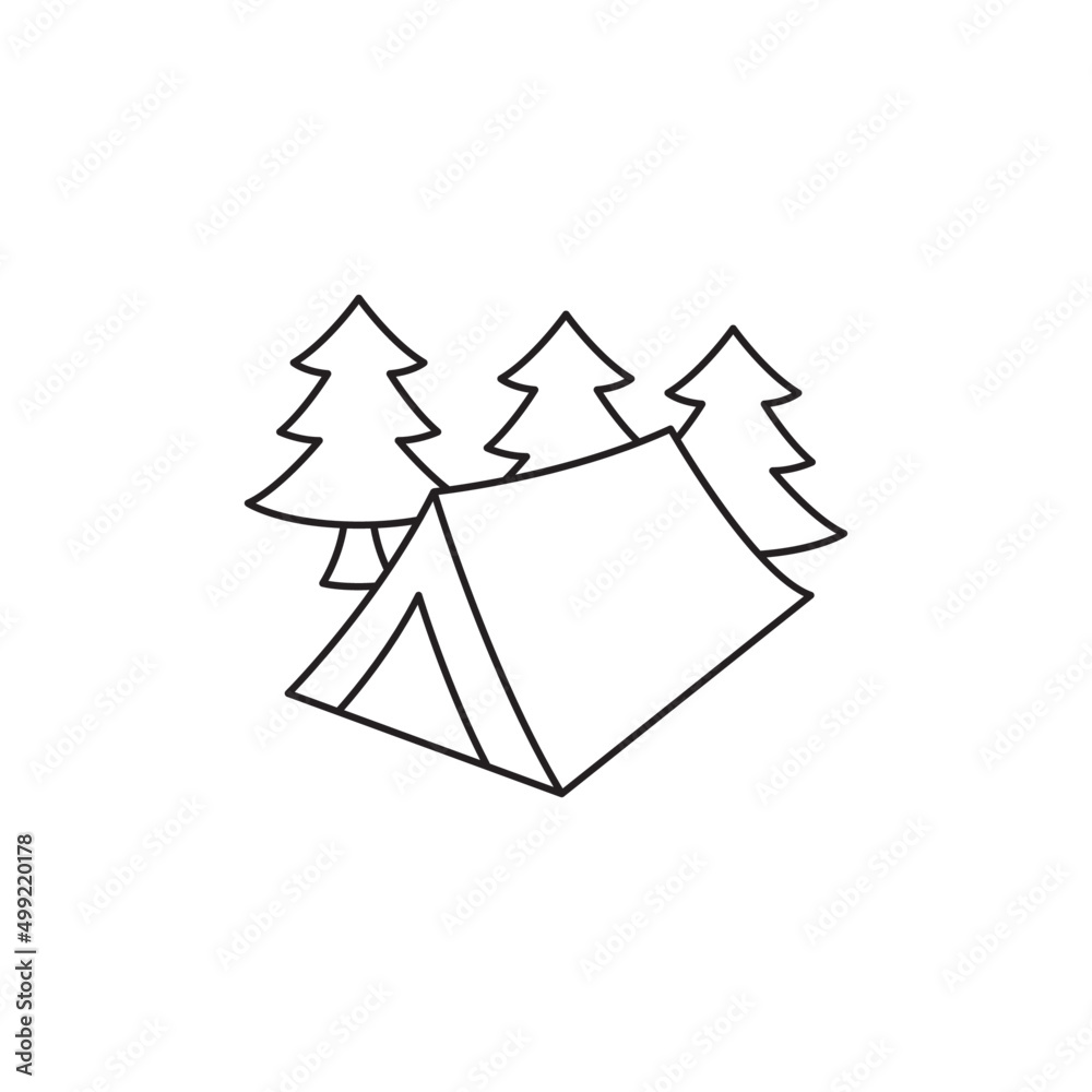 Obraz premium Camping, outdoor tent icon line style icon, style isolated on white background