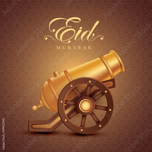 Eid Mubarak greeting with golden archery. vector illustration design