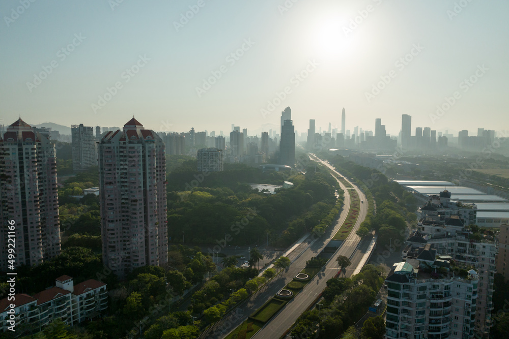 Fototapeta premium Aerial view of multistory apartment construction site in China