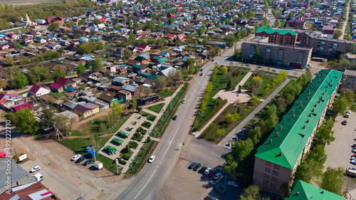the city of Buzuluk in Russia, the ennobled streets of the city from a height