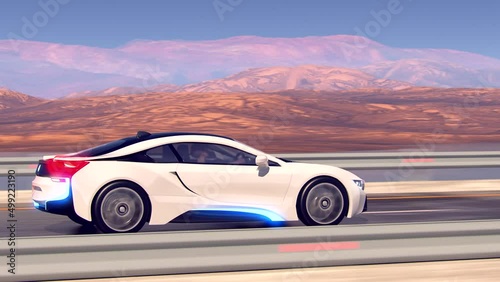 Future car going on the road 4k animation