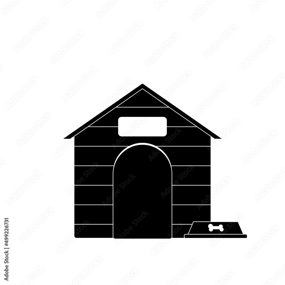 Dog food bowl and dog house  line icon.