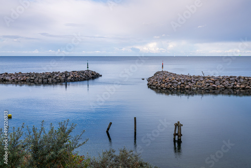 The Baltic Sea coast and the entry to the harbour in Lohme  Mecklenburg-Western Pomerania  Germany