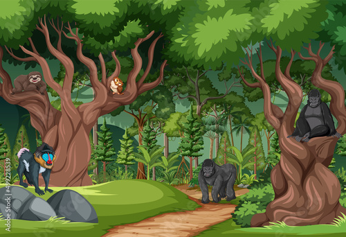 Forest scene with wild animals